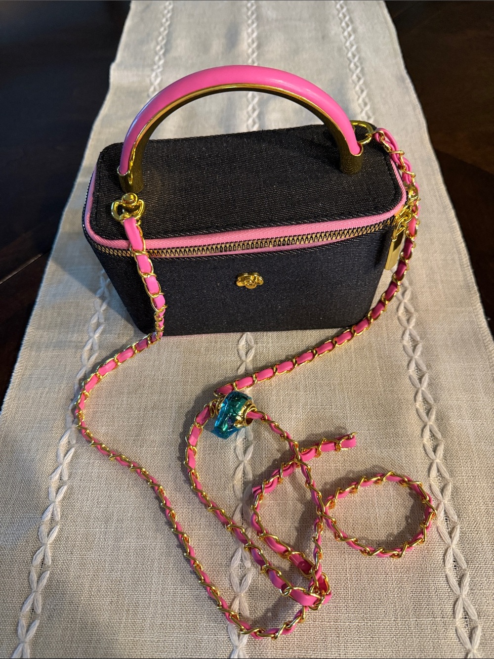 Black and Pink Mini Top-Handle Crossbody Bag